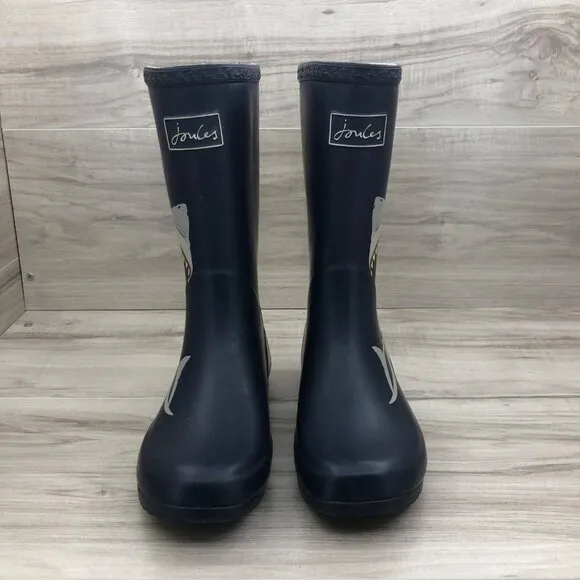 Joules Rain Boots Kids 2 Blue Rubber Slip On Shark Waterproof