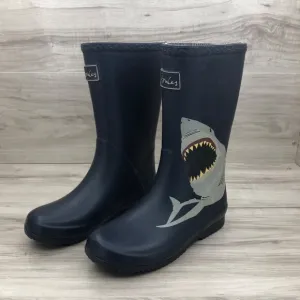 Joules Rain Boots Kids 2 Blue Rubber Slip On Shark Waterproof