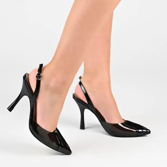 Journee Womens Ivyann Vegan Leather and Lucite Stiletto Pumps
