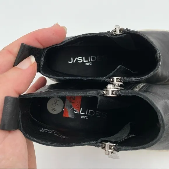 J/Slides NYC Leather Zipper Up Sides Ankle Boots Booties Shoes Black Size 6.5