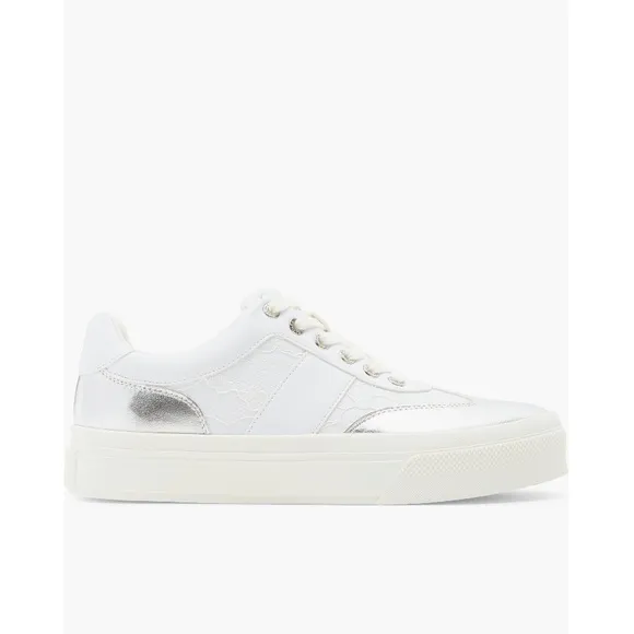 J/Slides NYC Metallic Silver Trim Platform Sneakers White Lace Women’s Size 10