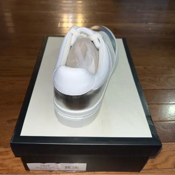 J/Slides NYC Metallic Silver Trim Platform Sneakers White Lace Women’s Size 10