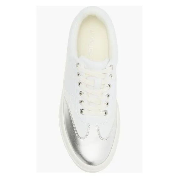 J/Slides NYC Metallic Silver Trim Platform Sneakers White Lace Women’s Size 10