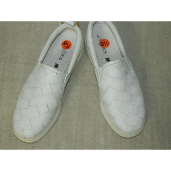 J/Slides Slip-On Sneaker Leather White Woven Casual Comfort Shoes