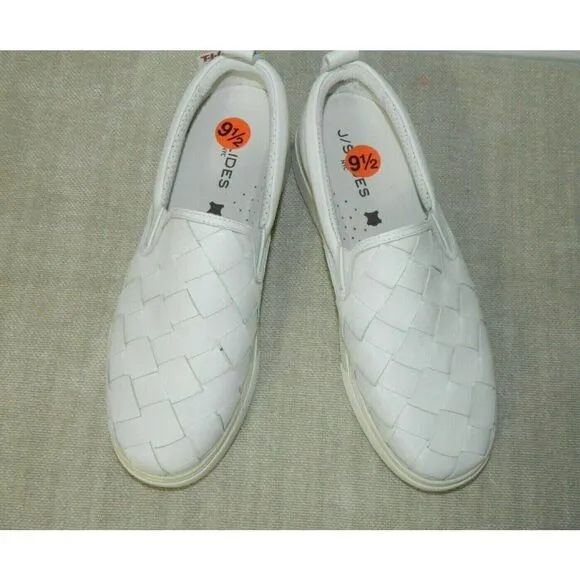 J/Slides Slip-On Sneaker Leather White Woven Casual Comfort Shoes