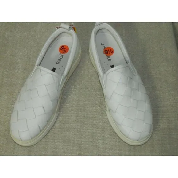 J/Slides Slip-On Sneaker Leather White Woven Casual Comfort Shoes