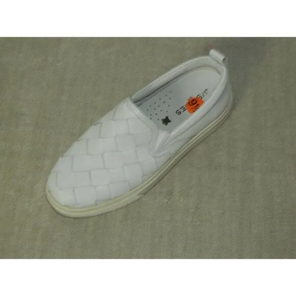 J/Slides Slip-On Sneaker Leather White Woven Casual Comfort Shoes