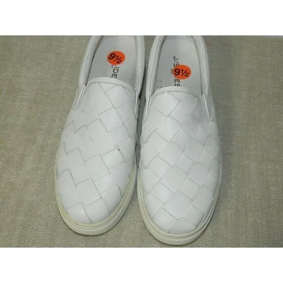J/Slides Slip-On Sneaker Leather White Woven Casual Comfort Shoes