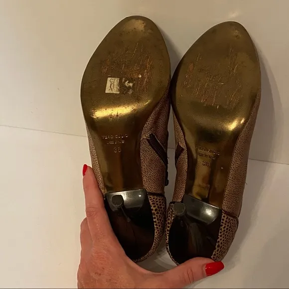 JUST CAVALLI SHOES ANKLE BOOTIES TAN BROWN LEATHER STILETTO HEEL ITALY 38 7.5