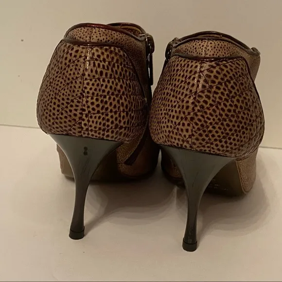 JUST CAVALLI SHOES ANKLE BOOTIES TAN BROWN LEATHER STILETTO HEEL ITALY 38 7.5
