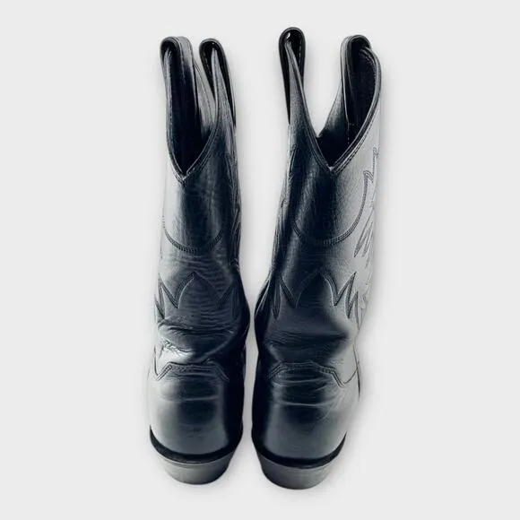 JUSTIN Black Leather Pointed Toe Western Cowboy Boots Mens 6.5 (euro 38.5)