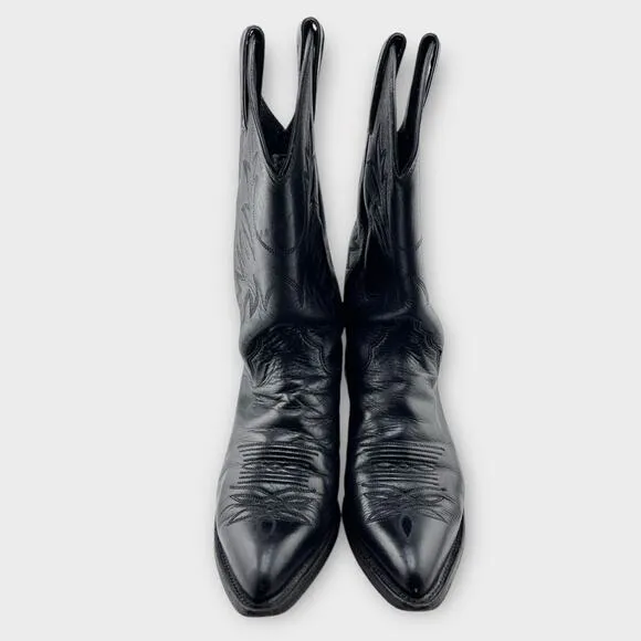 JUSTIN Black Leather Pointed Toe Western Cowboy Boots Mens 6.5 (euro 38.5)