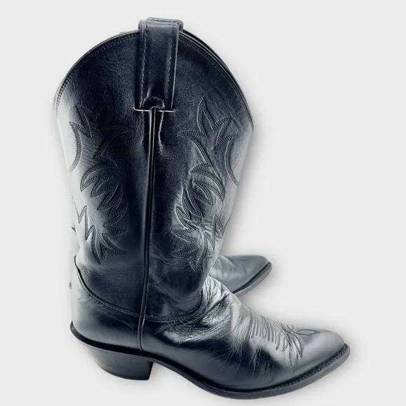 JUSTIN Black Leather Pointed Toe Western Cowboy Boots Mens 6.5 (euro 38.5)
