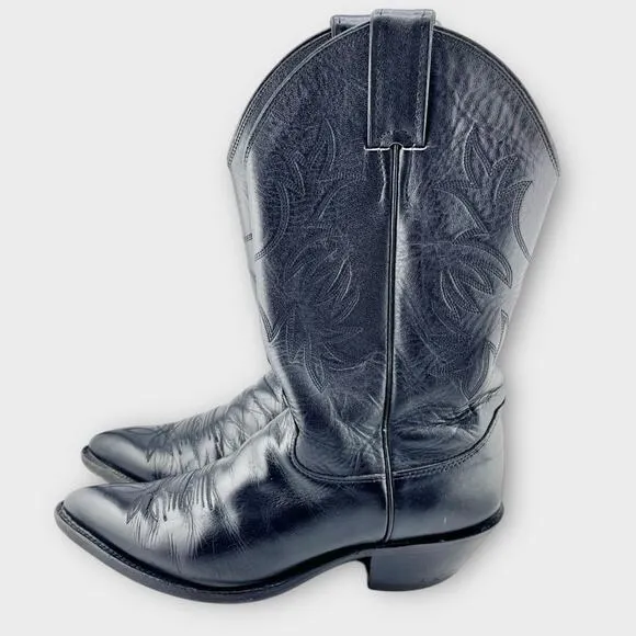 JUSTIN Black Leather Pointed Toe Western Cowboy Boots Mens 6.5 (euro 38.5)