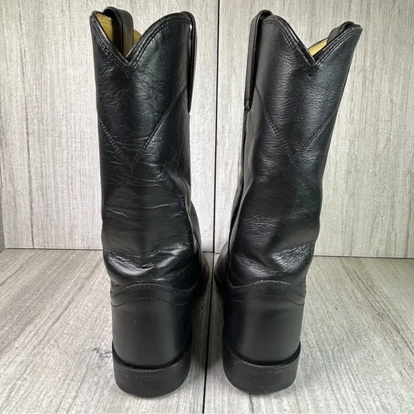 Justin Boots Black Leather Roper Round Almond Toe Cowboy Boot Women’s Size 6.5
