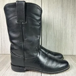 Justin Boots Black Leather Roper Round Almond Toe Cowboy Boot Women’s Size 6.5