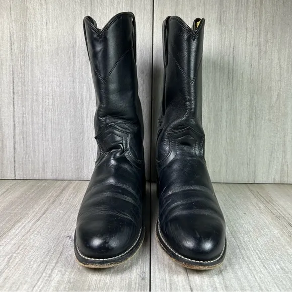 Justin Boots Black Leather Roper Round Almond Toe Cowboy Boot Women’s Size 6.5
