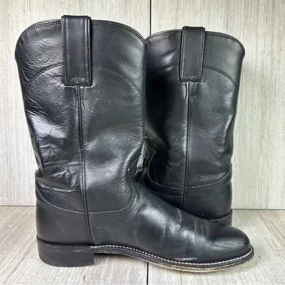 Justin Boots Black Leather Roper Round Almond Toe Cowboy Boot Women’s Size 6.5