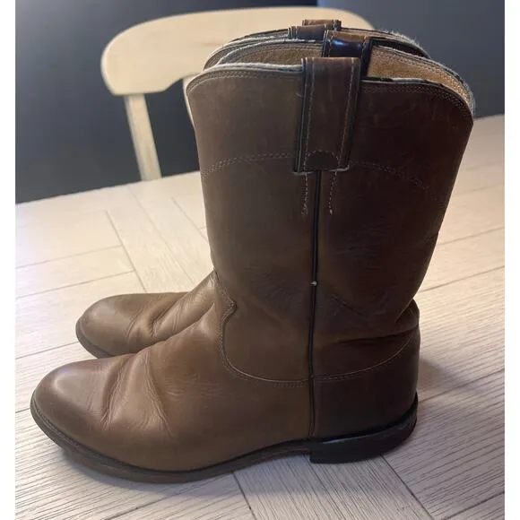 Justin boots brown roper western pull on for men. Cowboy boots. Mid calf. 8.5 EE