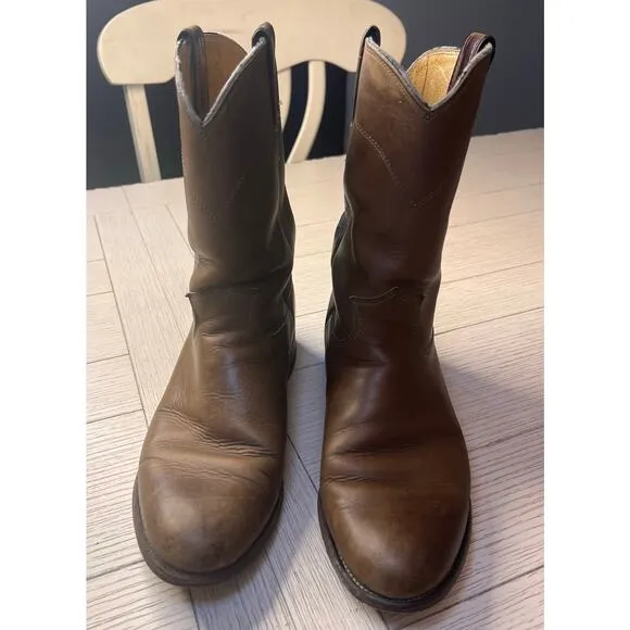 Justin boots brown roper western pull on for men. Cowboy boots. Mid calf. 8.5 EE