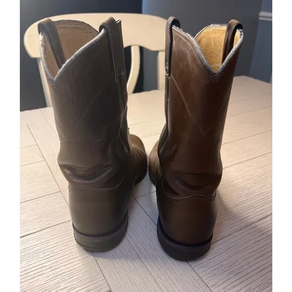 Justin boots brown roper western pull on for men. Cowboy boots. Mid calf. 8.5 EE