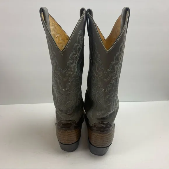 Justin Boots Vintage Leather Cowboy Western Pointed Toe Gray Brown Snakeskin 7.5