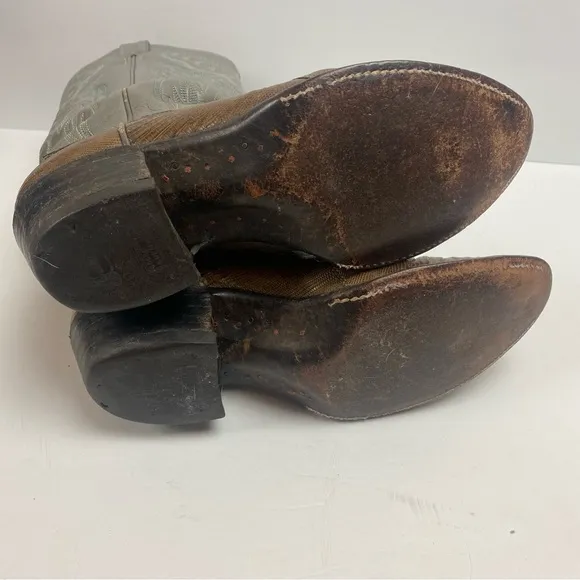 Justin Boots Vintage Leather Cowboy Western Pointed Toe Gray Brown Snakeskin 7.5