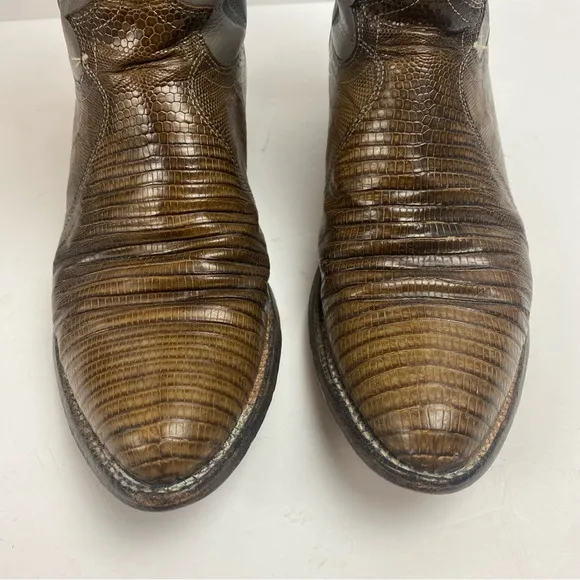 Justin Boots Vintage Leather Cowboy Western Pointed Toe Gray Brown Snakeskin 7.5