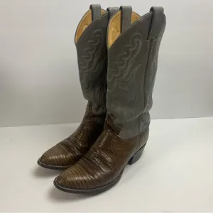 Justin Boots Vintage Leather Cowboy Western Pointed Toe Gray Brown Snakeskin 7.5