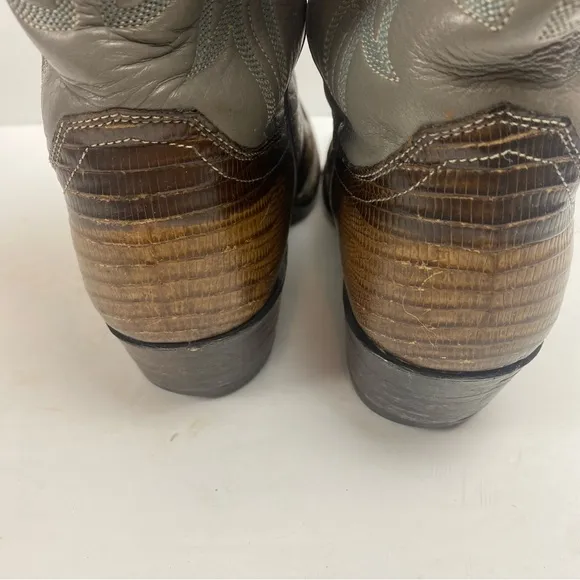 Justin Boots Vintage Leather Cowboy Western Pointed Toe Gray Brown Snakeskin 7.5