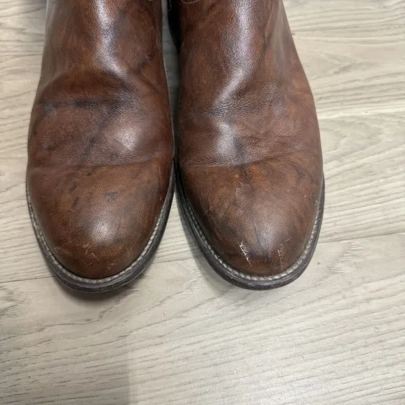 Justin Classic Brown Marbled Leather Roper Style 3163 Cowboy Boots Men Sz 10.5 D