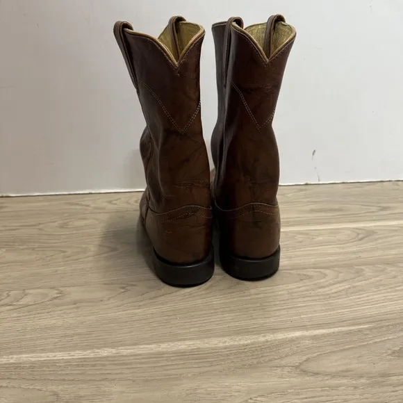 Justin Classic Brown Marbled Leather Roper Style 3163 Cowboy Boots Men Sz 10.5 D