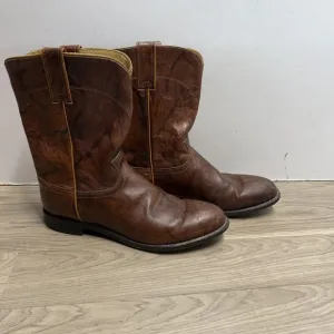 Justin Classic Brown Marbled Leather Roper Style 3163 Cowboy Boots Men Sz 10.5 D