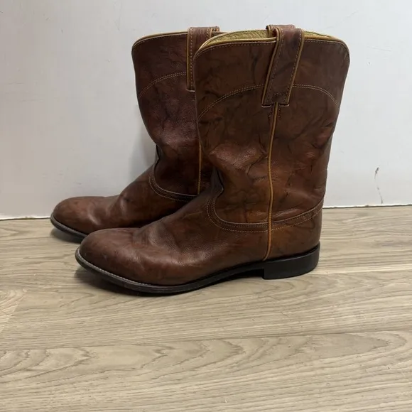 Justin Classic Brown Marbled Leather Roper Style 3163 Cowboy Boots Men Sz 10.5 D