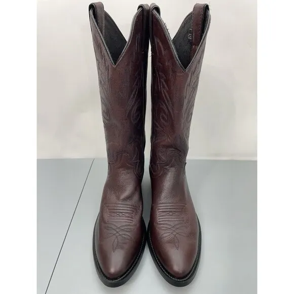 Justin Cowboy Boots 2414 Western Black Cherry Burgundy Red Leather Mens 9D