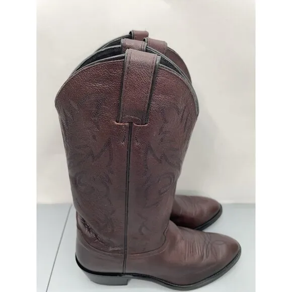 Justin Cowboy Boots 2414 Western Black Cherry Burgundy Red Leather Mens 9D