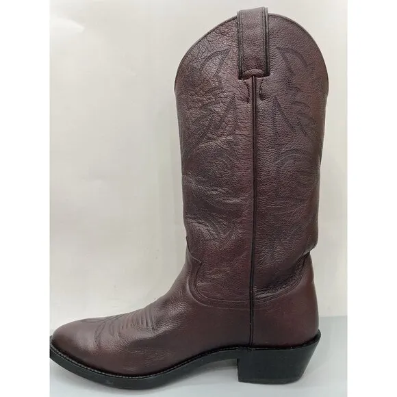 Justin Cowboy Boots 2414 Western Black Cherry Burgundy Red Leather Mens 9D