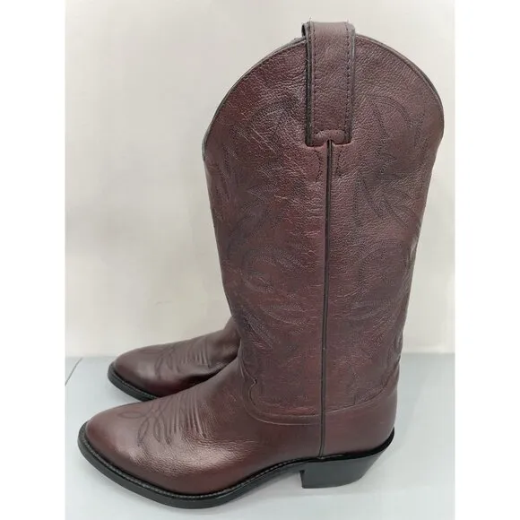 Justin Cowboy Boots 2414 Western Black Cherry Burgundy Red Leather Mens 9D