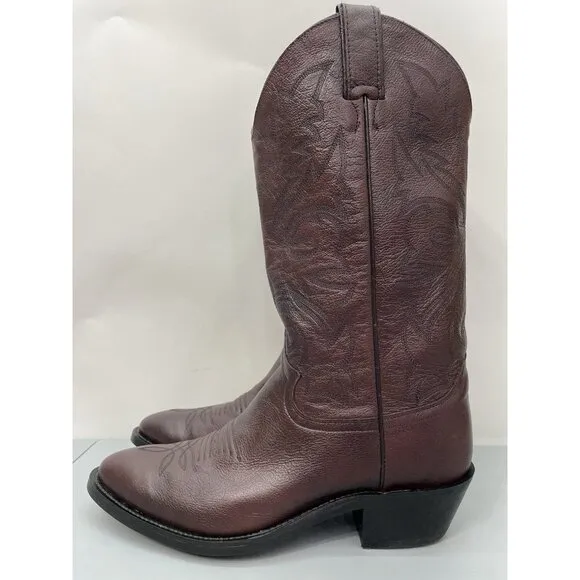 Justin Cowboy Boots 2414 Western Black Cherry Burgundy Red Leather Mens 9D