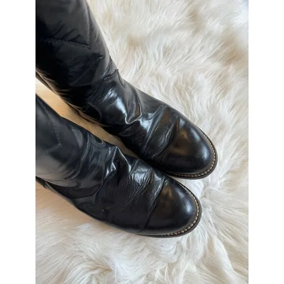 Justin cowboy boots,‎ juniors size 4.5 black smooth leather