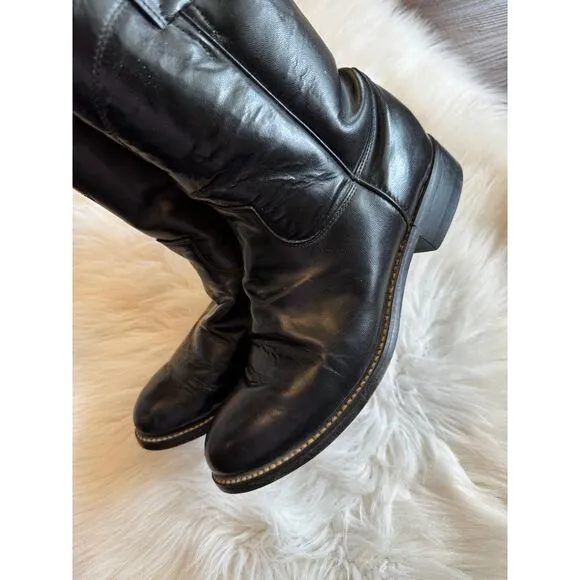 Justin cowboy boots,‎ juniors size 4.5 black smooth leather