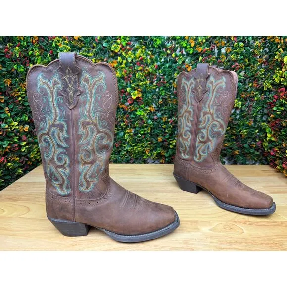 Justin Durant‎ Stampede Leather Stitch Western Cowboy Boots Shoes L2552 Womens 7