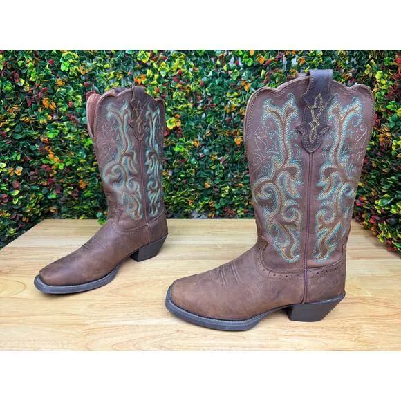 Justin Durant‎ Stampede Leather Stitch Western Cowboy Boots Shoes L2552 Womens 7
