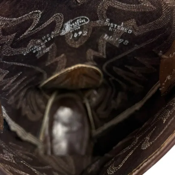 Justin Elmer Western Cowboy Brown Leather Boots Size 6.5D