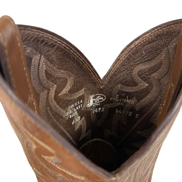 Justin Elmer Western Cowboy Brown Leather Boots Size 6.5D