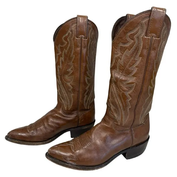 Justin Elmer Western Cowboy Brown Leather Boots Size 6.5D