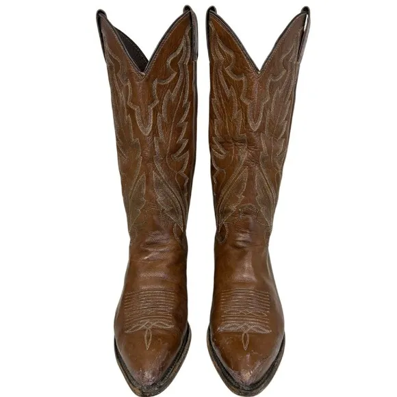Justin Elmer Western Cowboy Brown Leather Boots Size 6.5D
