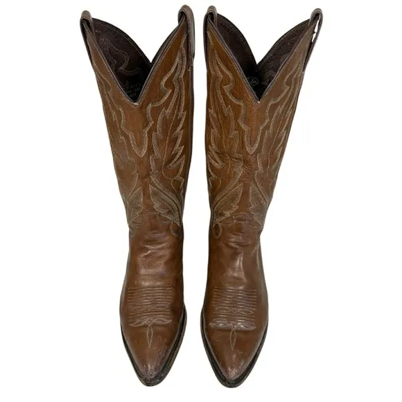 Justin Elmer Western Cowboy Brown Leather Boots Size 6.5D
