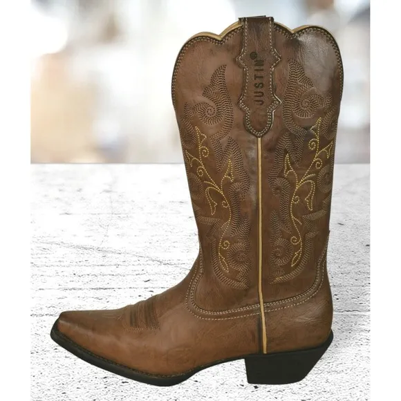 Justin JBL1116 Brown Vamp Leather Snip Toe Cowgirl Boots Women's US 7B Brown NEW