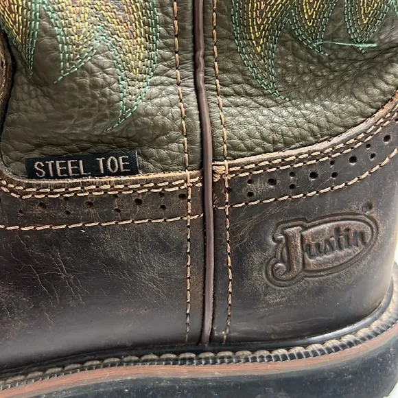 Justin Leather Steel Toe Boots Size 8.5